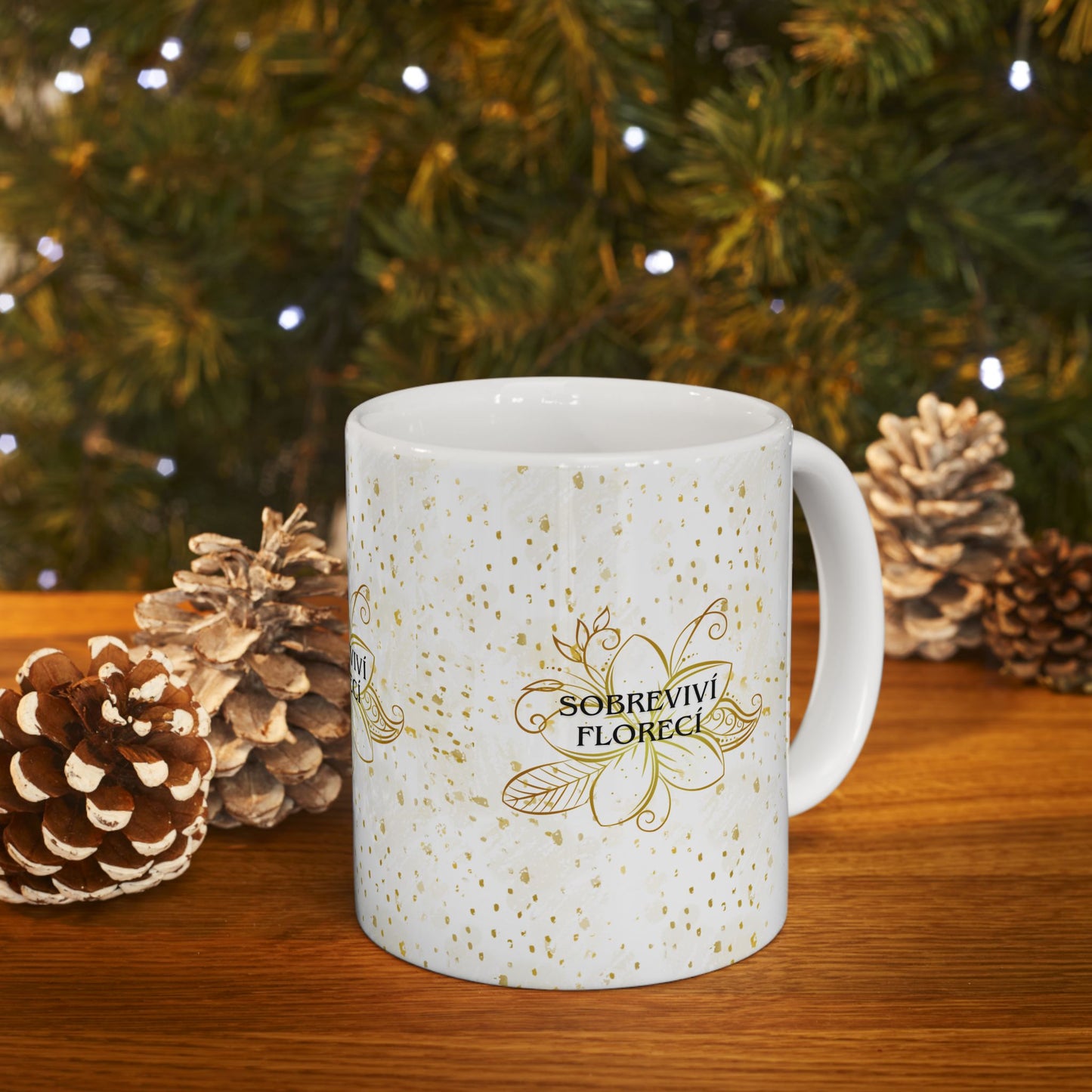 Floral Motivational Mug - Florecer en medio de todo- Edición dorada