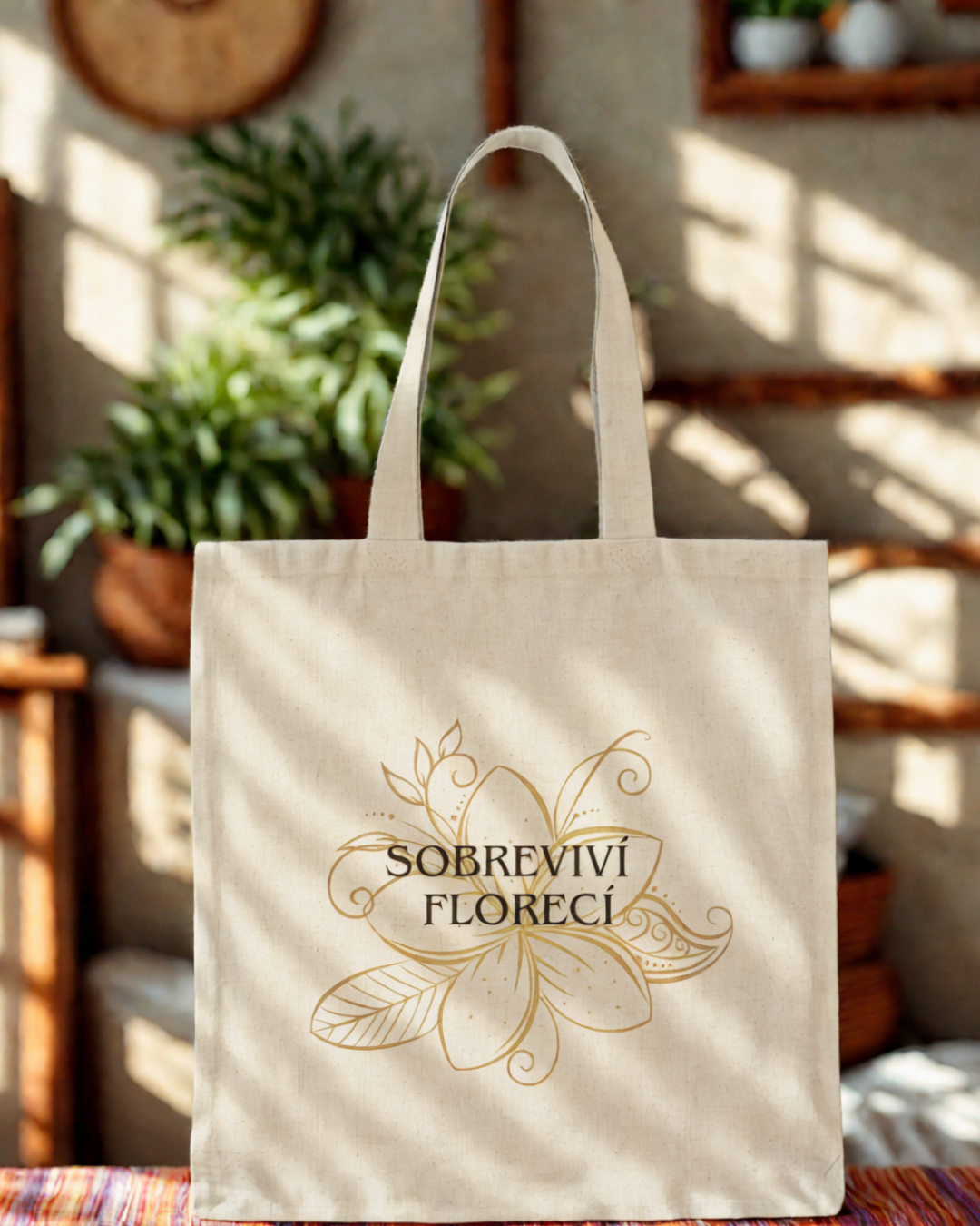 Natural Tote Bag- Sobreviví y florecí