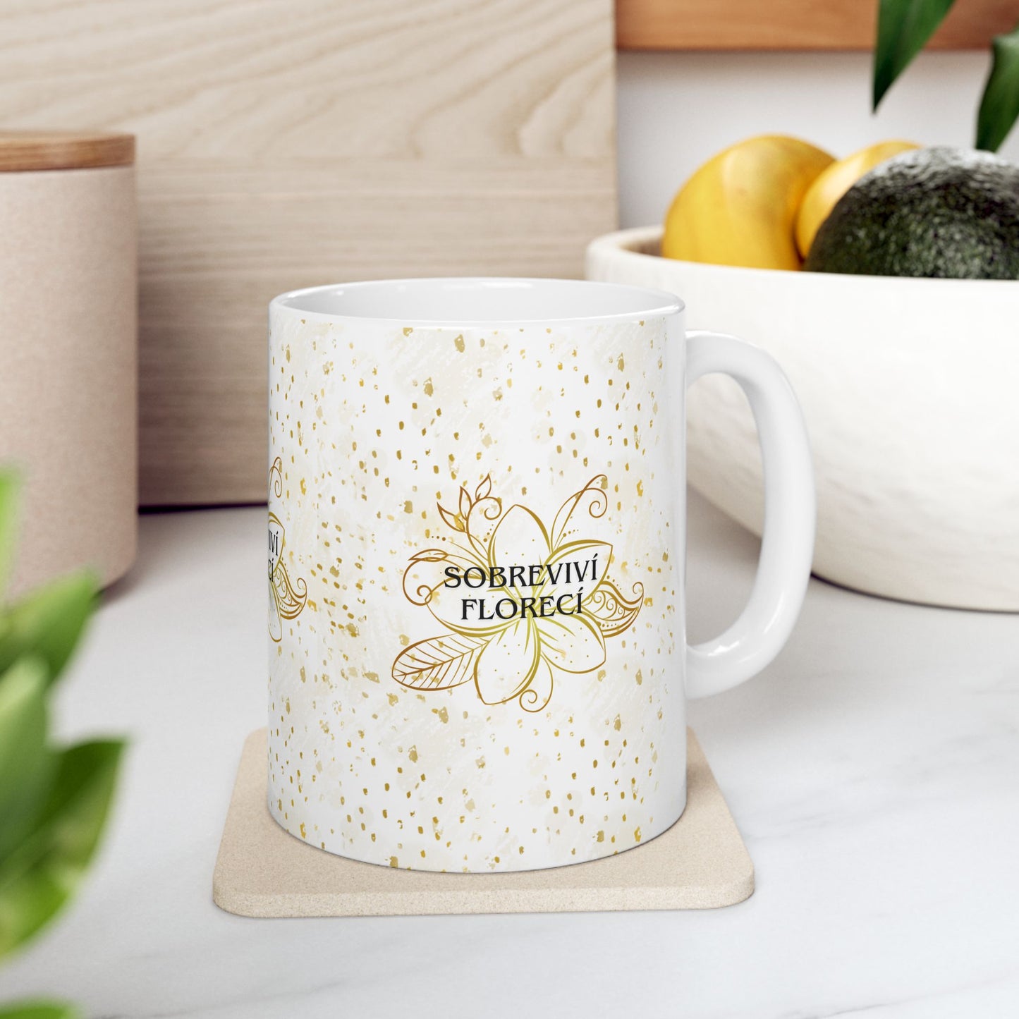 Floral Motivational Mug - Florecer en medio de todo- Edición dorada