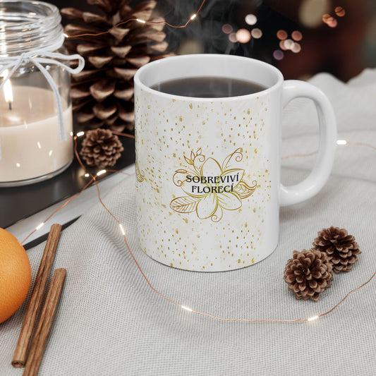 Floral Motivational Mug - Florecer en medio de todo- Edición dorada